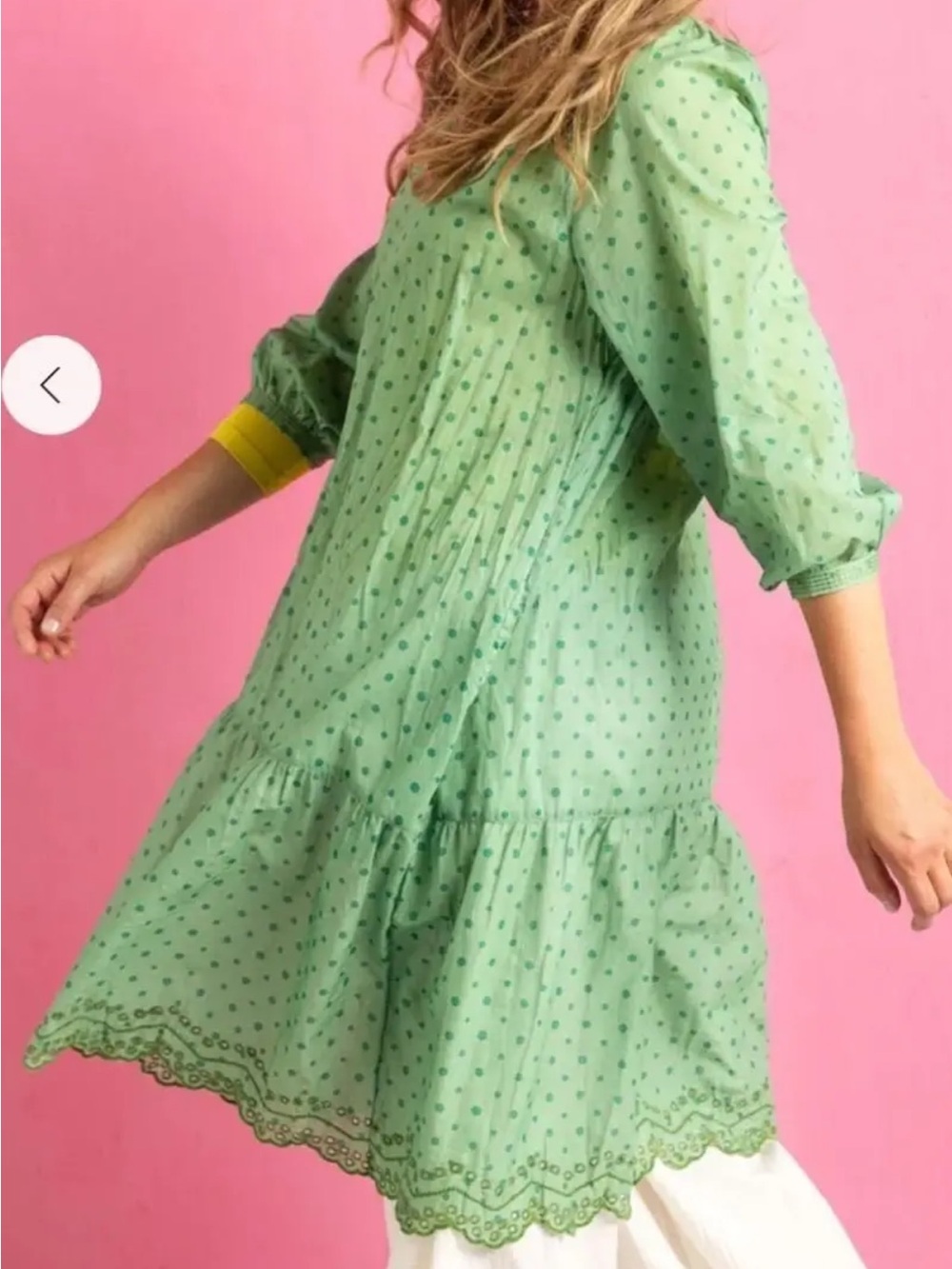 Light Green Polka Dot Tiered Midi Dress
